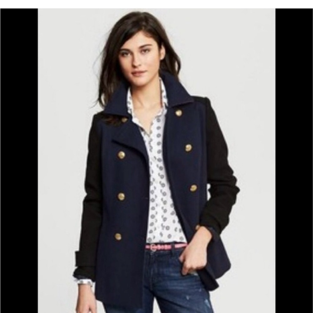 Banana Republic Navy and Black Two-Tone Pea Coat Size Small